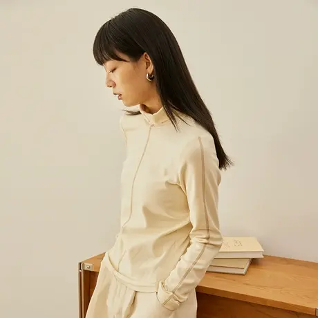 omont蛋挞家 复古撞线半高领毛针织衫女早秋季新款内搭打底衫上衣商品大图