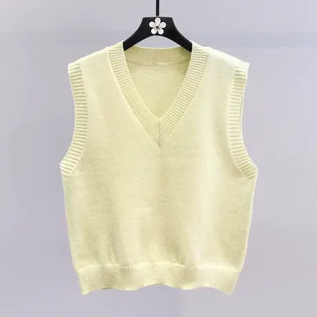 纯色V领针织马甲女2023春装新款小个子宽松外搭无袖坎肩背心马甲图片