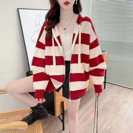 秋季女士毛衣外套连帽针织开衫2023年新款爆款宽松百搭女上衣春秋商品大图