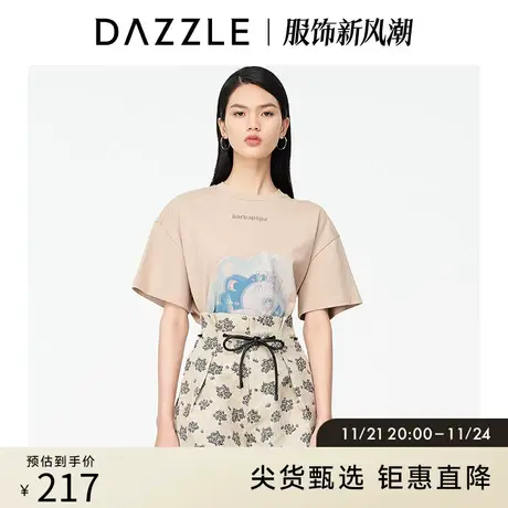 DAZZLE地素 奥莱春季巴巴爸爸联名系列3D印花短袖t恤女图片