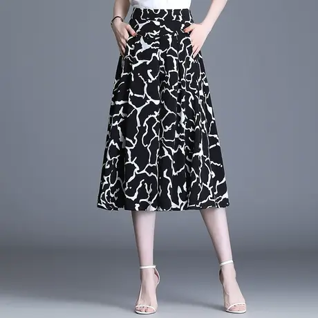 印花裙裤女雪纺七分裤2023夏季薄款宽松垂感休闲裤阔腿裤大脚裤裙商品大图