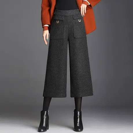 高腰阔腿裤时尚八分裤百搭显瘦休闲裤女冬季2023新款洋气七分靴裤图片