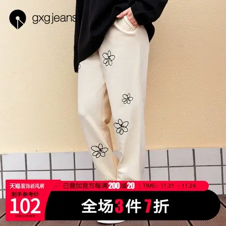 清仓gxgjeans女装2022年秋季休闲裤女小花系列刺绣舒适宽松上衣商品大图