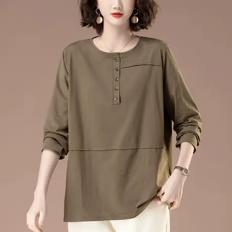 长袖T恤女春秋季加肥加大码女装宽松中年妈妈休闲百搭显瘦打底衫图片