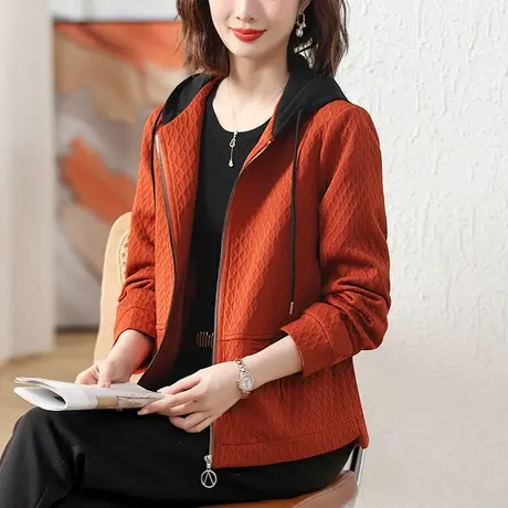 妈妈秋冬季洋气外套女宽松加大码女装中老年人休闲显瘦连帽上衣服商品大图