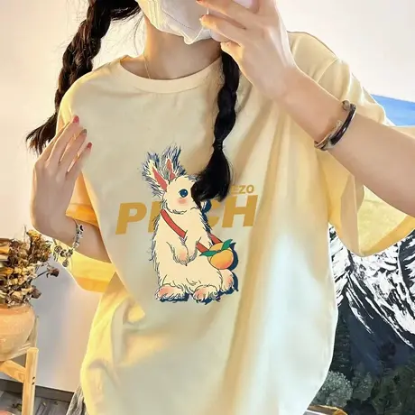 仿棉短袖T恤女2023春夏新款洋气减龄印花宽松上衣大码半袖体恤潮商品大图