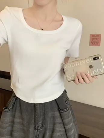 纯欲短款短袖t恤女2023新款夏季法式甜辣风辣妹小众设计感上衣服商品大图