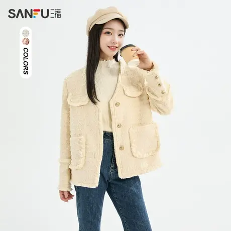 三福单外套2023秋毛须撞边圆领小香风易搭配上衣女装477938商品大图
