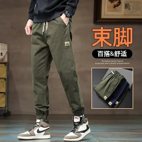 男生春季加肥加大码胖子痞帅气工装春秋款军绿色纯棉哈伦休闲裤子商品大图