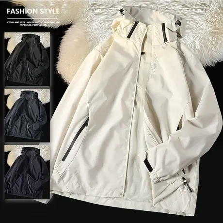 工装风冲锋衣外套男女款春秋潮牌宽松连帽夹克美式机能三防登山服商品大图