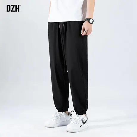 男士黑色冰丝休闲裤男束脚宽松大码男裤九分裤潮流裤子男夏季薄款商品大图