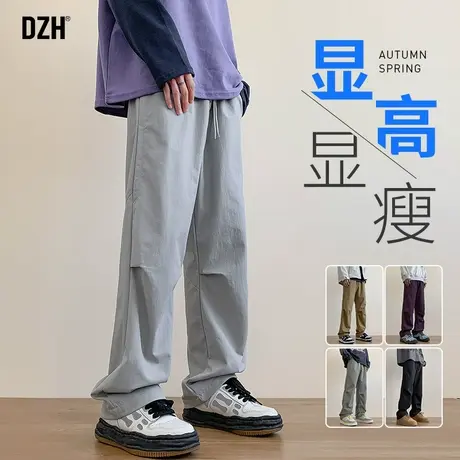 男士秋季灰色裤子男款美式高街春秋季2024新款褶皱伞兵裤休闲长裤商品大图