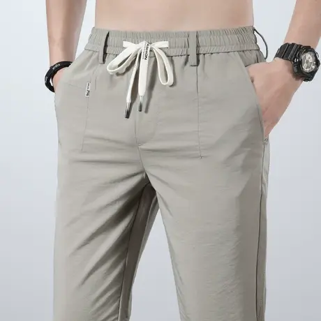 夏季超薄款冰丝弹力速干休闲长裤子男士直筒宽松夏天工作上班通勤商品大图