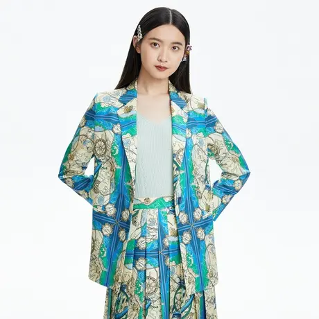 LANCY/朗姿印花休闲小西装外套女薄款夏新款高级感外套设计感奥莱图片