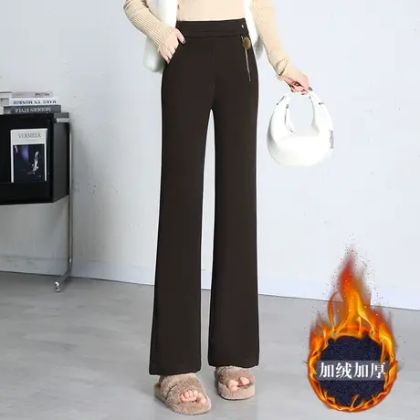 加绒微喇直筒裤女秋冬2023新款高腰显瘦垂感休闲长裤通勤喇叭裤子图片