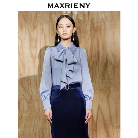 MAXRIENY精致复古欧式水晶灯衬衫2022秋季新款上衣女泡泡袖商品大图