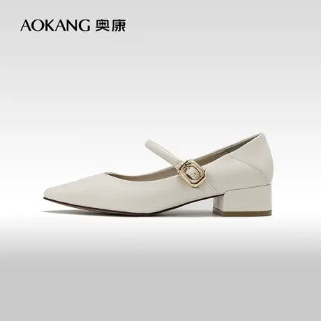 奥康女鞋 2024春季新款尖头浅口时尚百搭粗跟单鞋百搭办公室单鞋图片