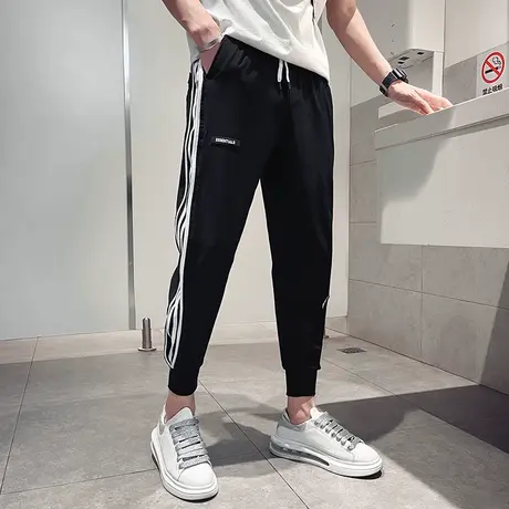 运动裤男夏季薄款ins韩版潮流快手潮牌痞帅裤子哈伦条纹九分裤9分商品大图