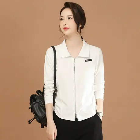 韩潮袭人白色长袖开衫T恤女2024春季新款收腰修身显瘦打底上衣图片