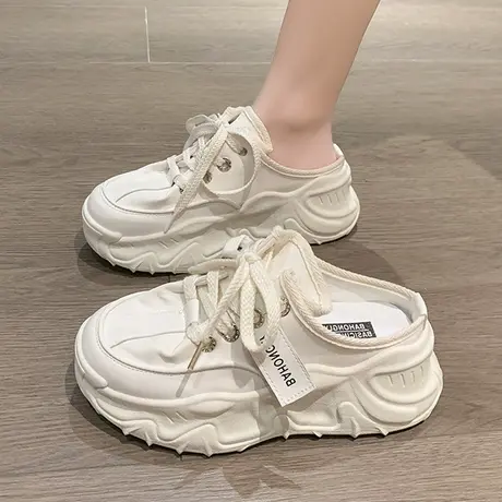 厚底增高包头半拖鞋女夏外穿2024新款无后跟小白鞋休闲运动凉拖鞋商品大图