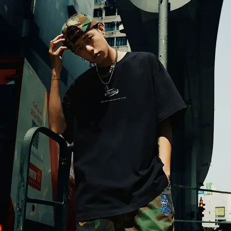 Nuthink美式街头宽松潮流简约短袖t恤 男春季国潮半截袖大码半袖商品大图