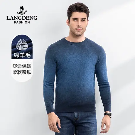 浪登男士圆领纯羊毛衫2022秋冬新款舒适时尚保暖休闲针织毛衣上衣商品大图