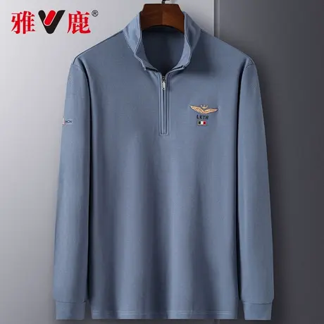 【纯棉】雅鹿男士拉链立领长袖t恤2024春季新款中青年休闲上衣男图片