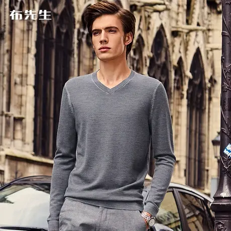 MrBu布先生羊毛衫秋冬商务提花羊毛V领纯色衣服男羊毛毛衣BT10348图片