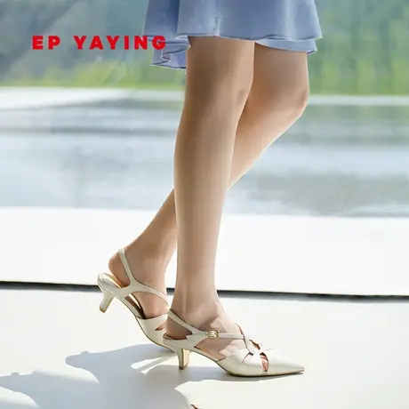EP雅莹女鞋 细带交绑尖头浅口小牛皮中跟穆勒鞋 商场同款XK05A图片