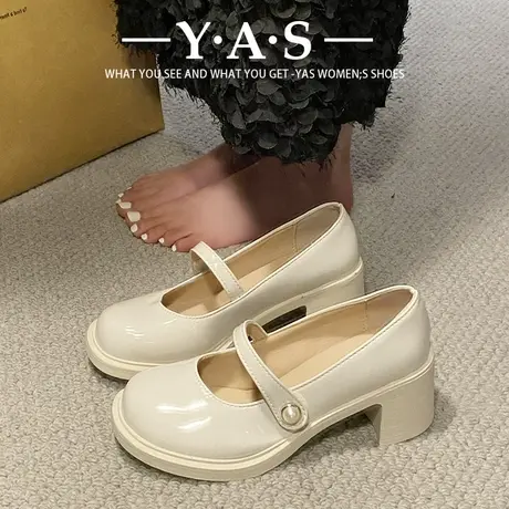 百搭圆头粗跟英伦风复古黑色小皮鞋女2024新款浅口法式玛丽珍单鞋商品大图