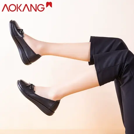 奥康女鞋2020新款春季舒适妈妈鞋真皮平底舒适中老年皮鞋女商品大图