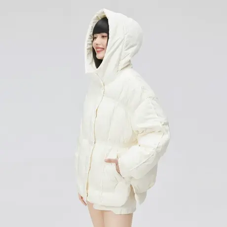 艾莱依2022年新款连帽鸭绒短款羽绒服女时尚抽皱式设计大牌外套商品大图