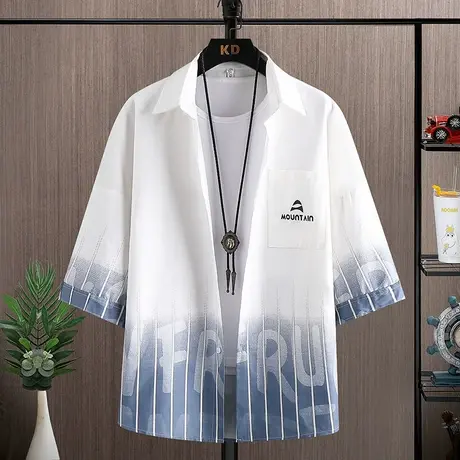 冰丝短袖衬衫男士夏季2023年新款男装渐变休闲衬衣半袖五分袖寸衫图片