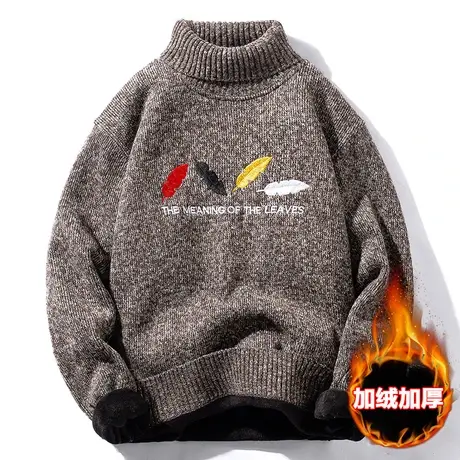秋冬季高领毛衣男士2023新款韩版潮流保暖针织打底衫加绒加厚外套商品大图