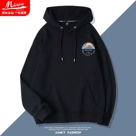 卫衣男潮ins春秋款连帽衫2021新款港风胸标印花学生情侣宽松外套图片