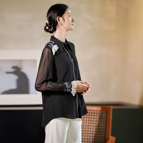 素飞闲着秋新款改良通勤小众撞色设计衬衫女宽松外穿中式国风上衣图片
