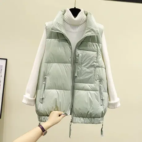 2021春秋新款亮面羽绒棉马甲女短款背心韩版宽松百搭时尚坎肩外套图片