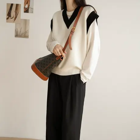 嘉茱莉针织马甲背心女2023年秋冬新款复古减龄无袖坎肩外搭背心女图片