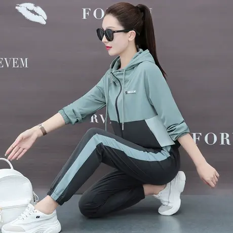 梭织布休闲运动套装女春秋2023年新款时尚宽松拉链卫衣外套两件套图片