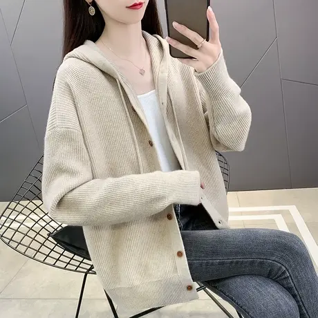 慵懒风连帽针织开衫毛衣女春秋冬2023新款宽松休闲小个子外套洋气图片