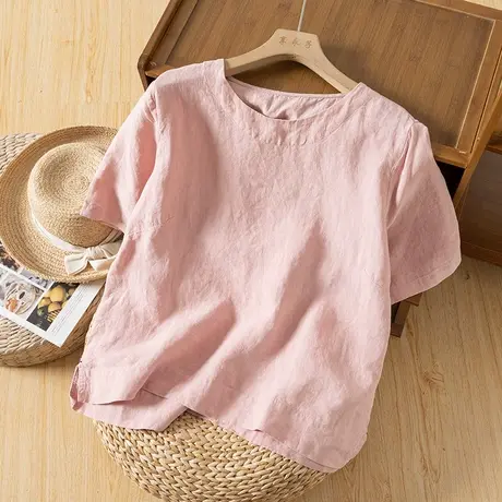 享永子短袖汉麻T恤上衣文艺复古气质高级感休闲套头衫2023夏新款图片