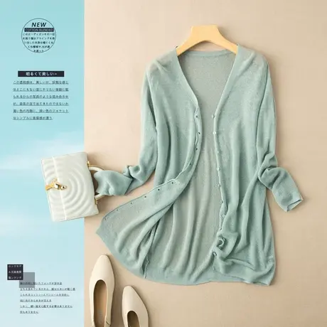 2022春夏新款针织衫女开衫空调衫薄款亚麻衫麻开衫中长款空调宽松商品大图