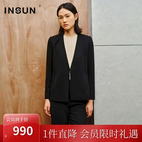 恩裳2023秋季新款环保舒适醋酸无领设计干练挺括西装外套商品大图