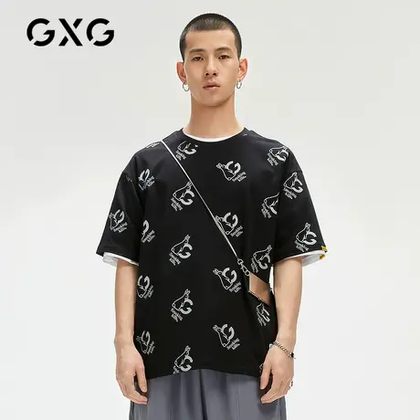 GXG奥莱男夏季商场同款印花圆领短袖T恤满印棉t恤商品大图