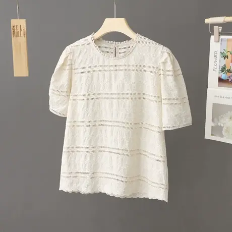 法式温柔系蕾丝花边上衣女夏季小个子洋气小衫2023新款短袖T恤女图片