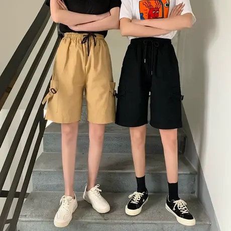 工装短裤女夏2020宽松bf高腰直筒休闲裤显瘦百搭小个子五分阔腿裤商品大图