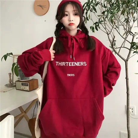 vetiver卫衣女2020秋冬宽松韩版ins慵懒风bf加绒加厚waitmore外套图片