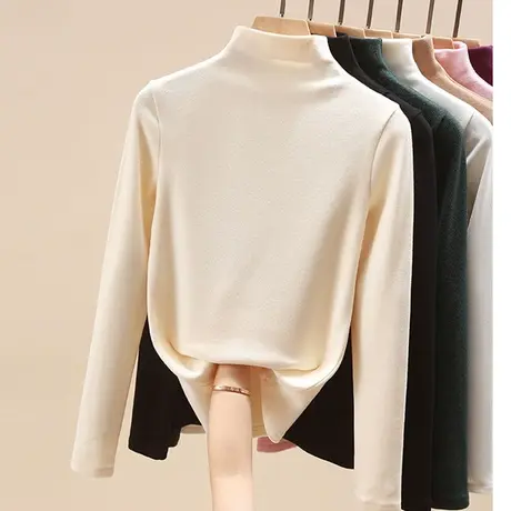 高领半高领双面德绒打底衫女春秋冬内搭加绒加厚2023新款保暖上衣图片