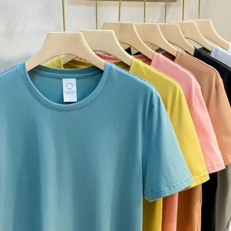 多彩纯色冰丝短袖t恤男纯白上衣简约打底衫潮纯棉白色男半袖体恤商品大图