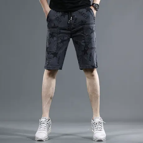 2023夏季五分休闲短裤男新款潮牌个性潮流松紧腰男士灰色5分裤子图片